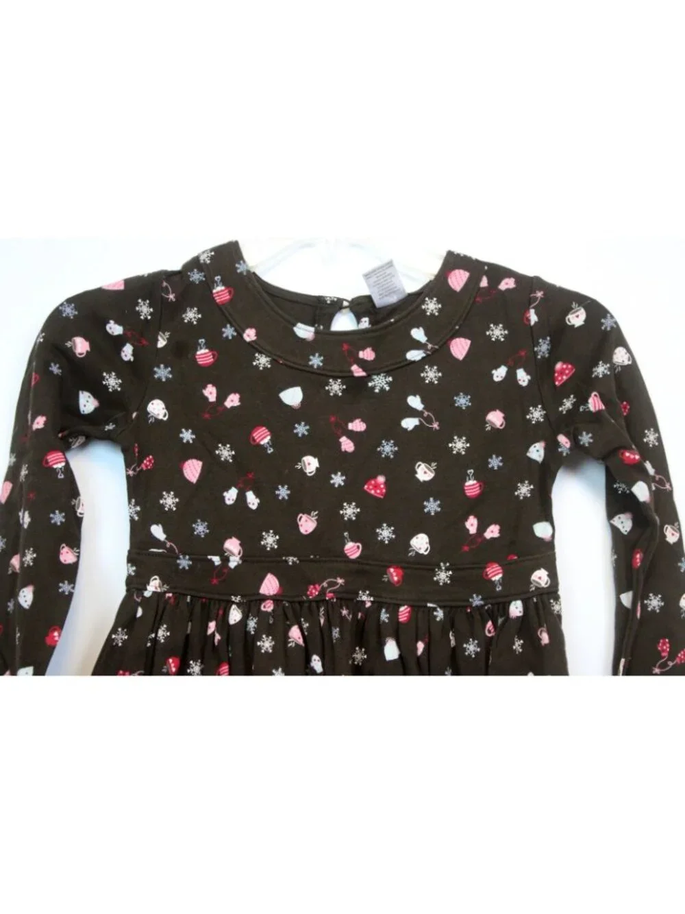 2008 Gymboree Winter Snowflake Brown Print Dress Mittens Mugs Play Cotton sz 10